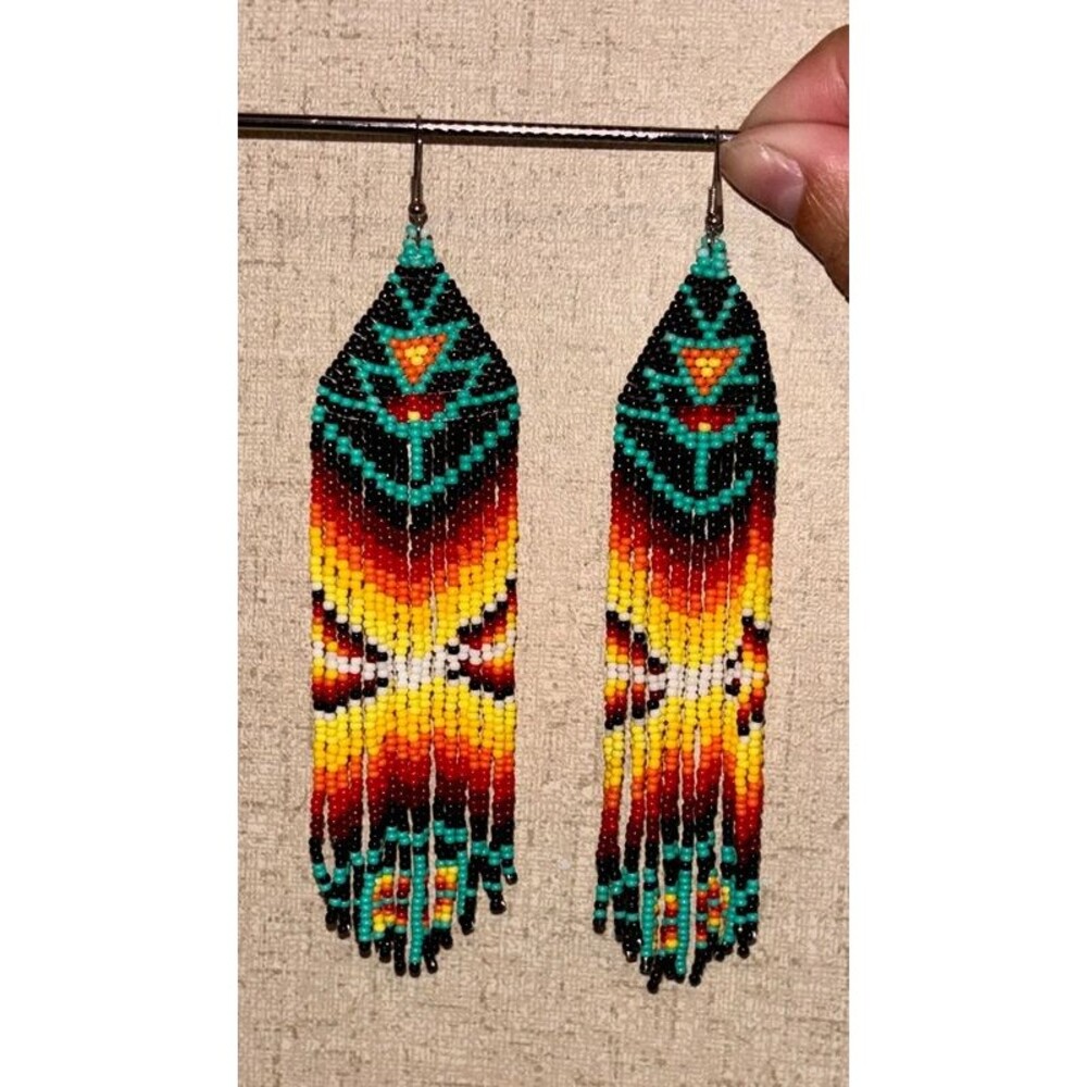 Native American Style Geometric Fringe Dangle Earrings